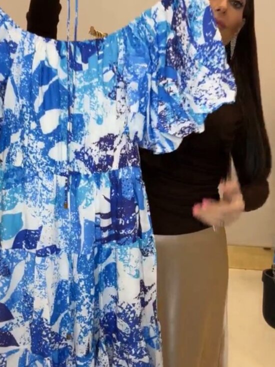 Cobalt Blue Floral On or Off-Shoulder Maxi Dress - Picture 3 of 7